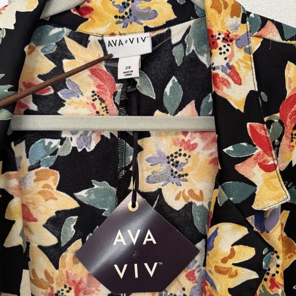 AVA & VIV Open Front Blazer Style Kimono Plus Size 2X Tie Belt Going Out Pockets - Picture 2 of 7